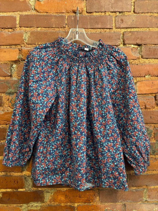 J. Crew Tops - J Crew Smocked Neck Floral Peasant Blouse - Navy with Red & Teal Flowers Sz S